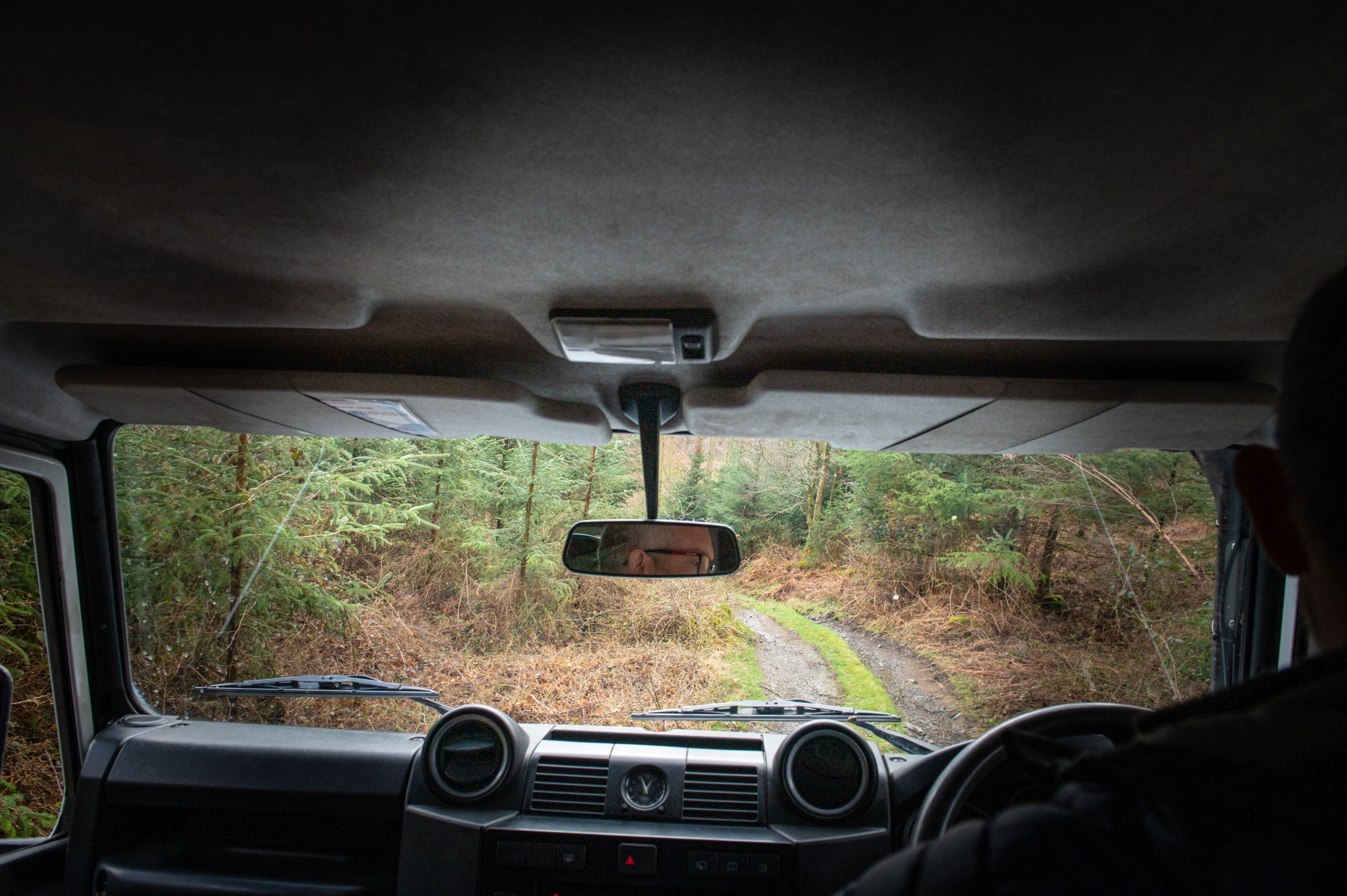 A driver's view from a Land Rover