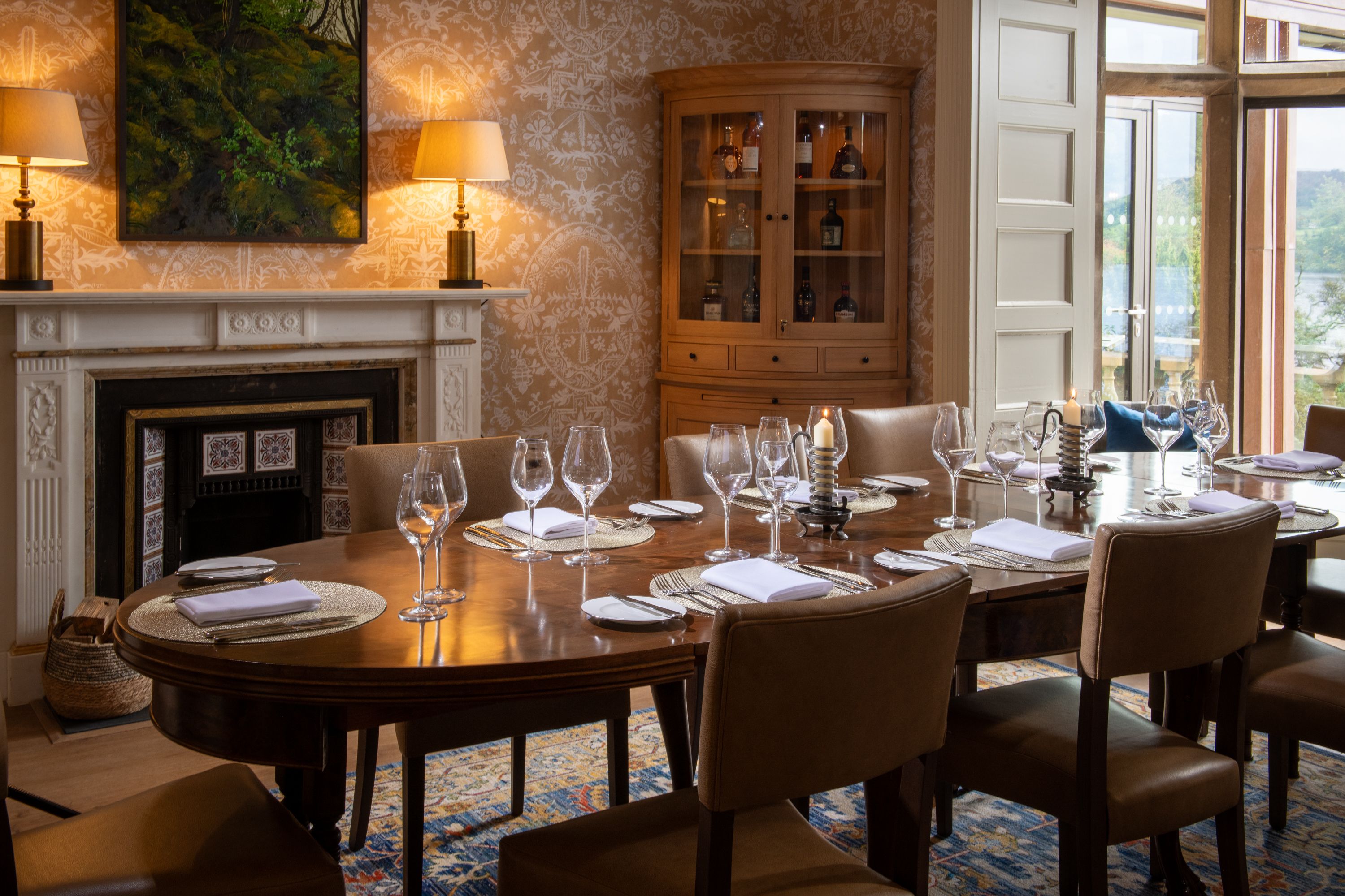 A large table set for a gathering