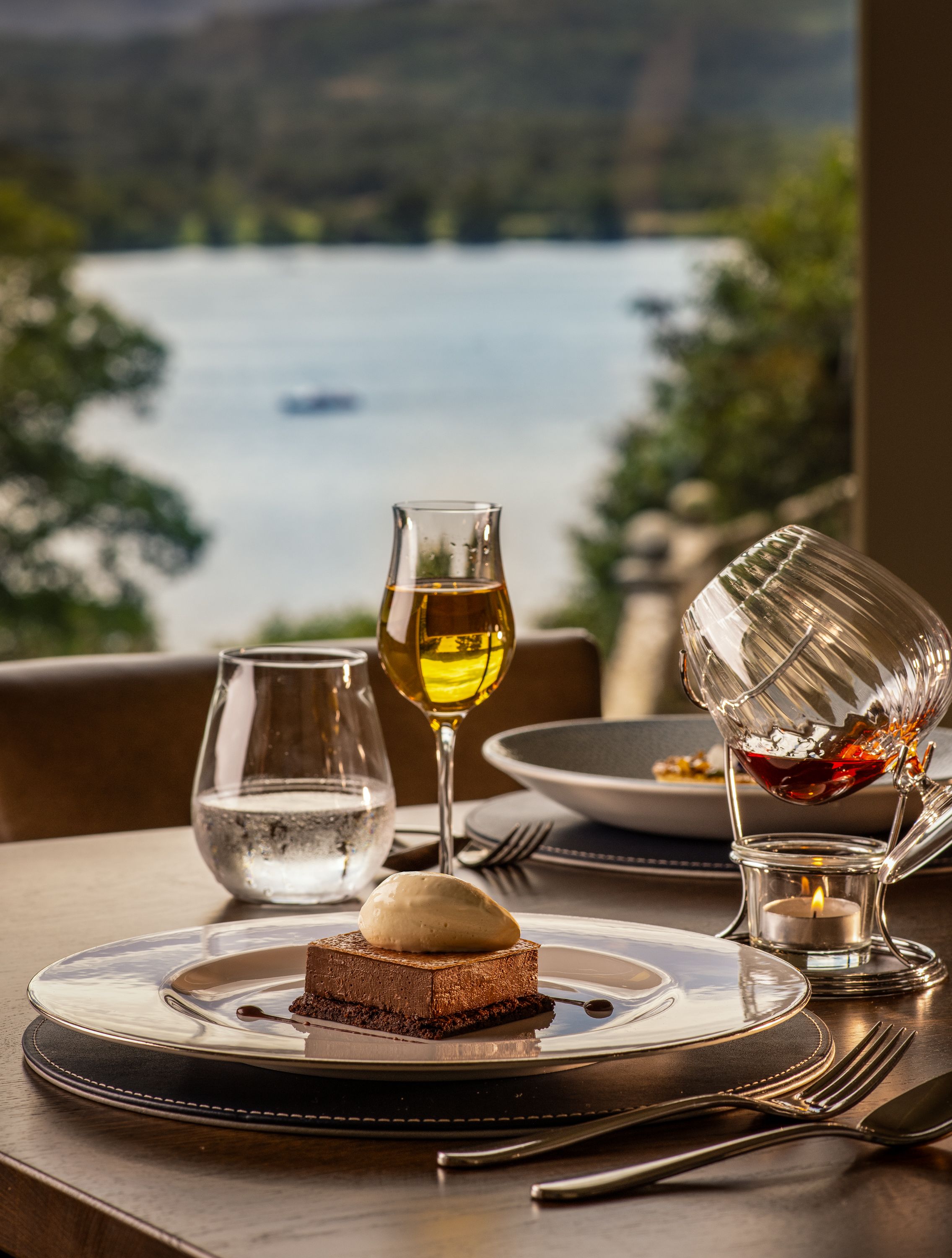 Dessert with a lake view as the background